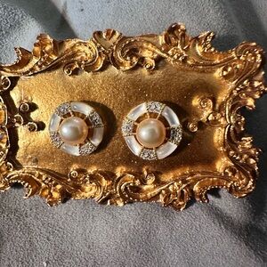 Gold and White Edison Genuine Pearl Earrings